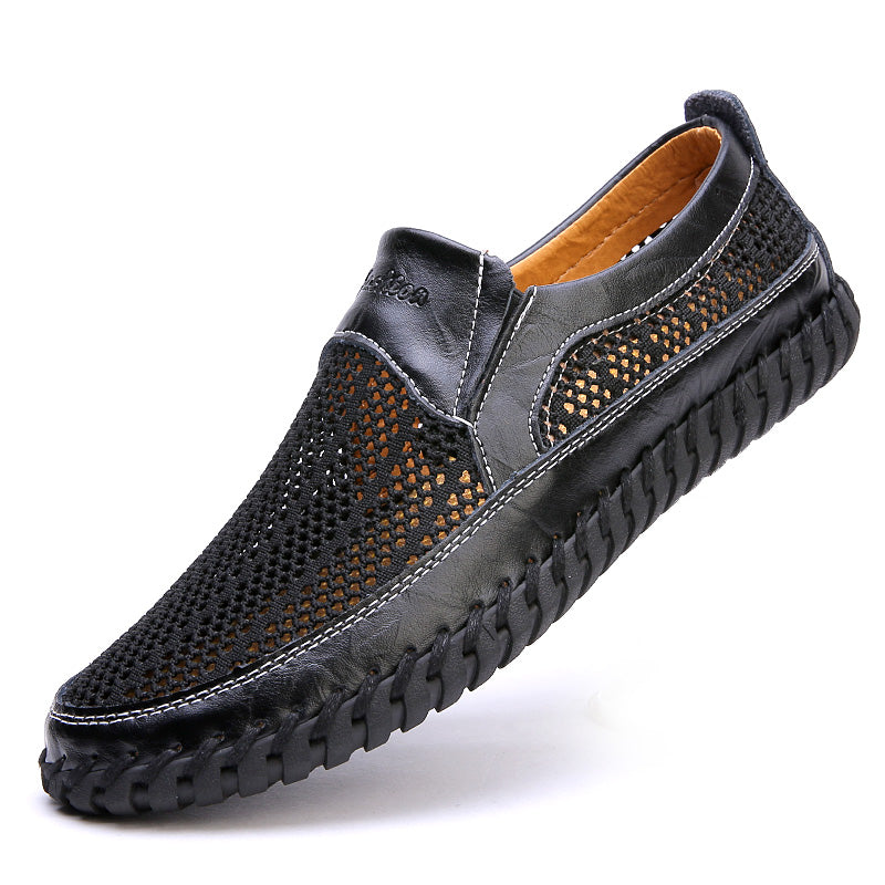 【38-48】👞Нови мъжки обувки от мрежеста кожа за пролет и лято – големи размери, естествена говежда кожа, устойчиви на пот и неприятни миризми, дишащи и удобни
