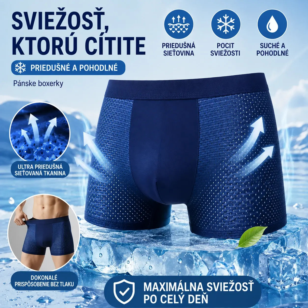 【4 kusy】Nové pánske boxerky z ľadového hodvábu a modalu 2026, nadrozmerná veľkosť, s antibakteriálnou sieťovinou【40–100 kg】