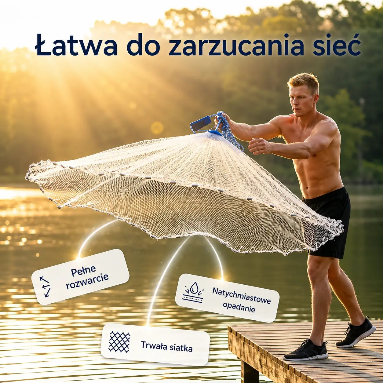 【50% ZNIŻKI PRZEZ OGRANICZONY CZAS】 Łatwo zarzucana sieć rybacka – wytrzymała siatka, szybkie opadanie, wszechstronne zastosowanie