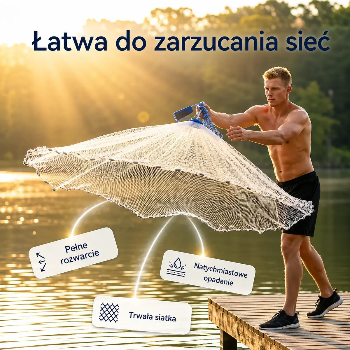 【50% ZNIŻKI PRZEZ OGRANICZONY CZAS】 Łatwo zarzucana sieć rybacka – wytrzymała siatka, szybkie opadanie, wszechstronne zastosowanie