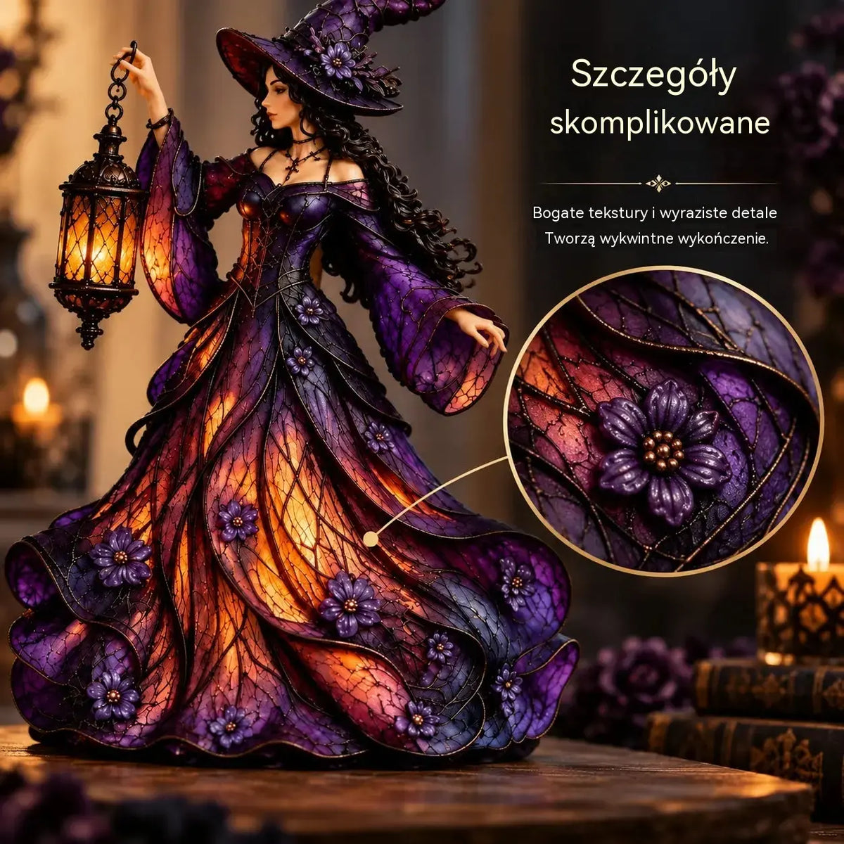 🧙♀️ Gotycka figurka wiedźmy na Halloween z latarnią LED 🧙♀️