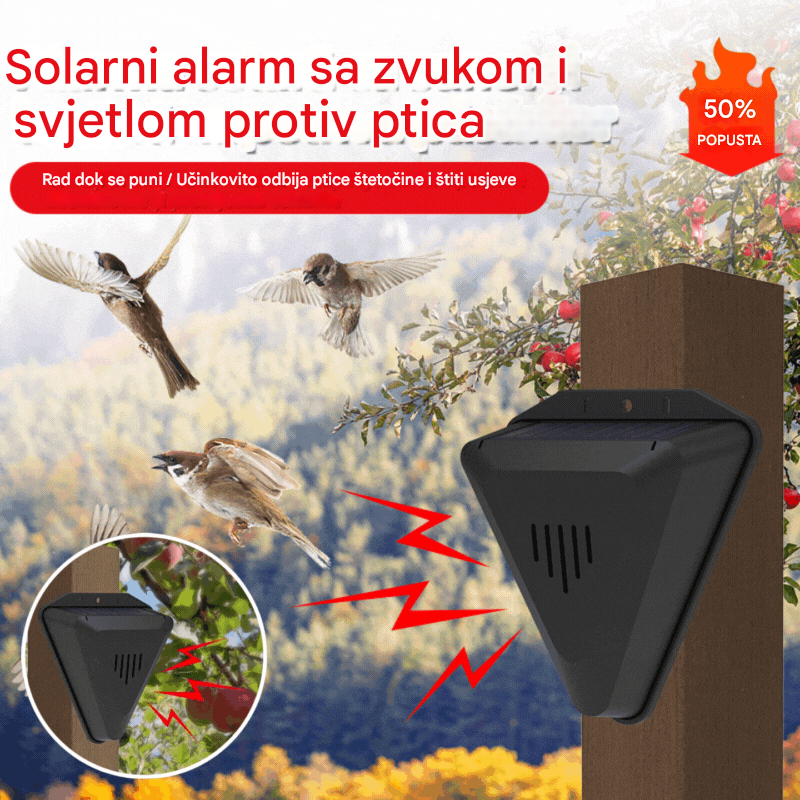 š„š£Univerzalni solarni plaÅ”itelj ptica, zvuÄni i svjetlosni alarm za voÄnjake, ribnjake i rižina polja