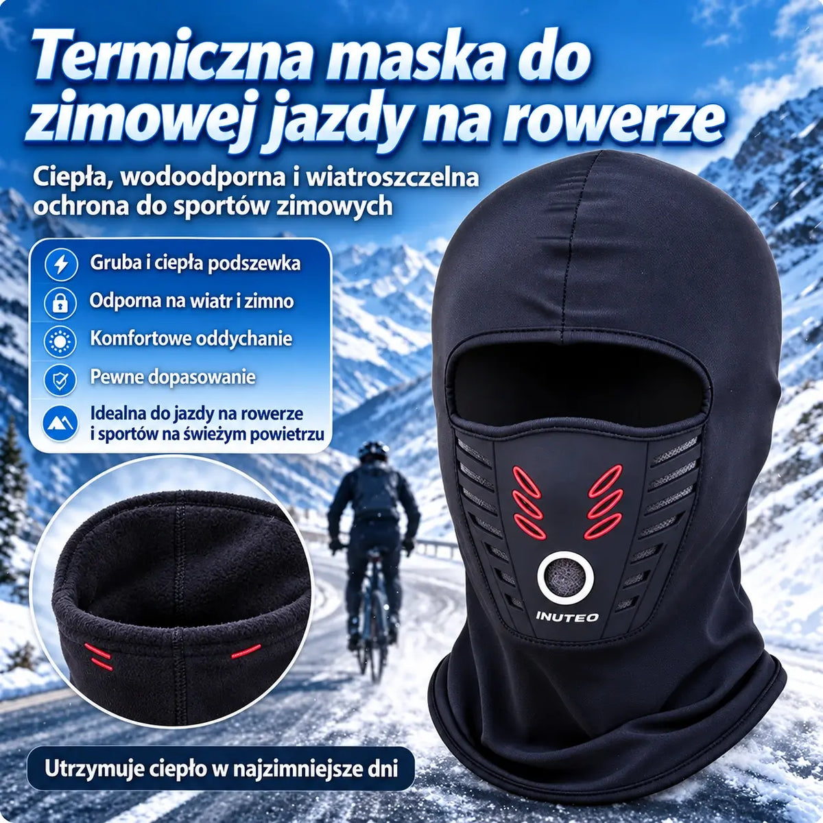 Ciepła kominiarka zimowa na całą twarz – ochrona przed zimnem i wiatrem, idealna na narty, unisex