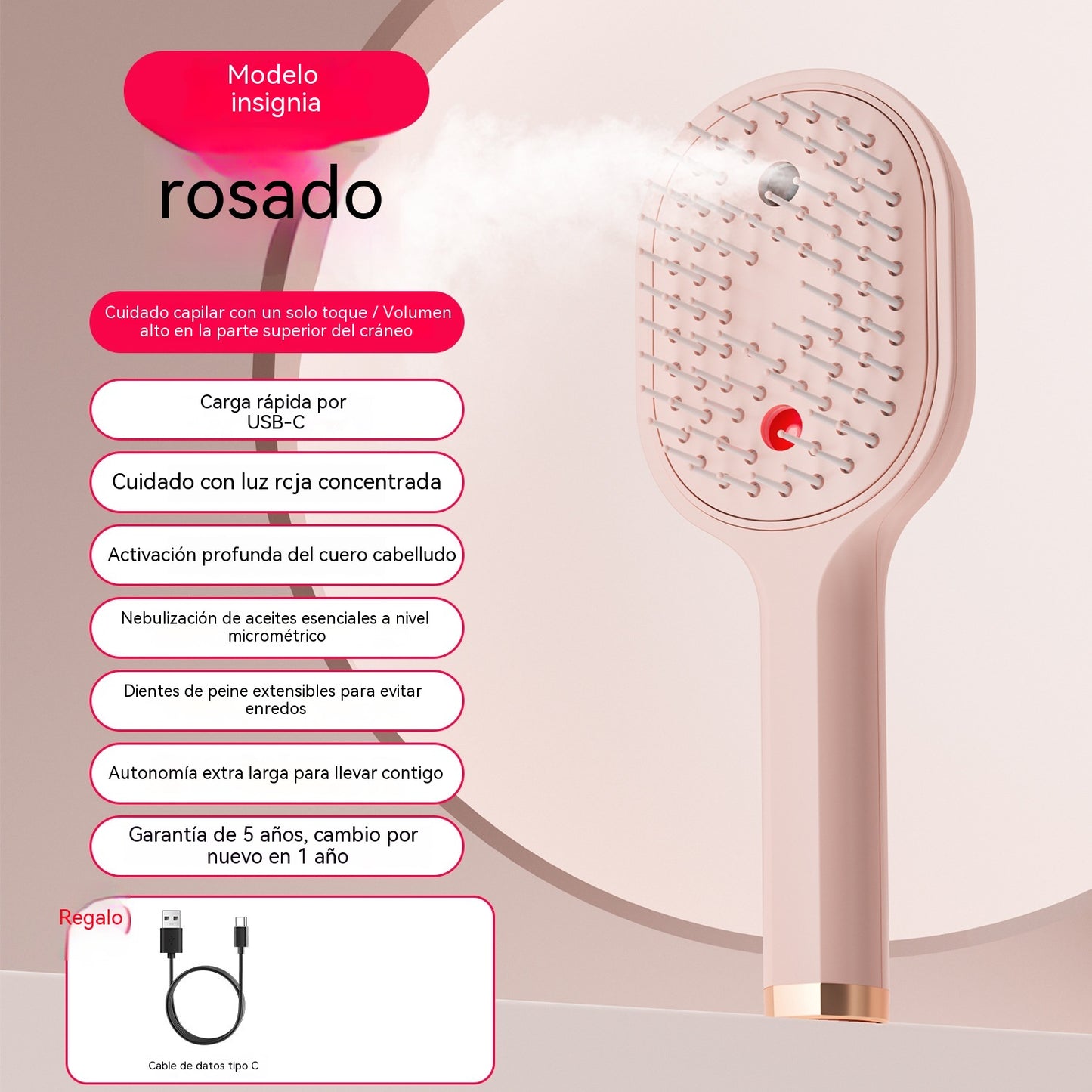 💖💨Un peine con función de pulverización de un solo botón para evitar eficazmente que el cabello se enrede.