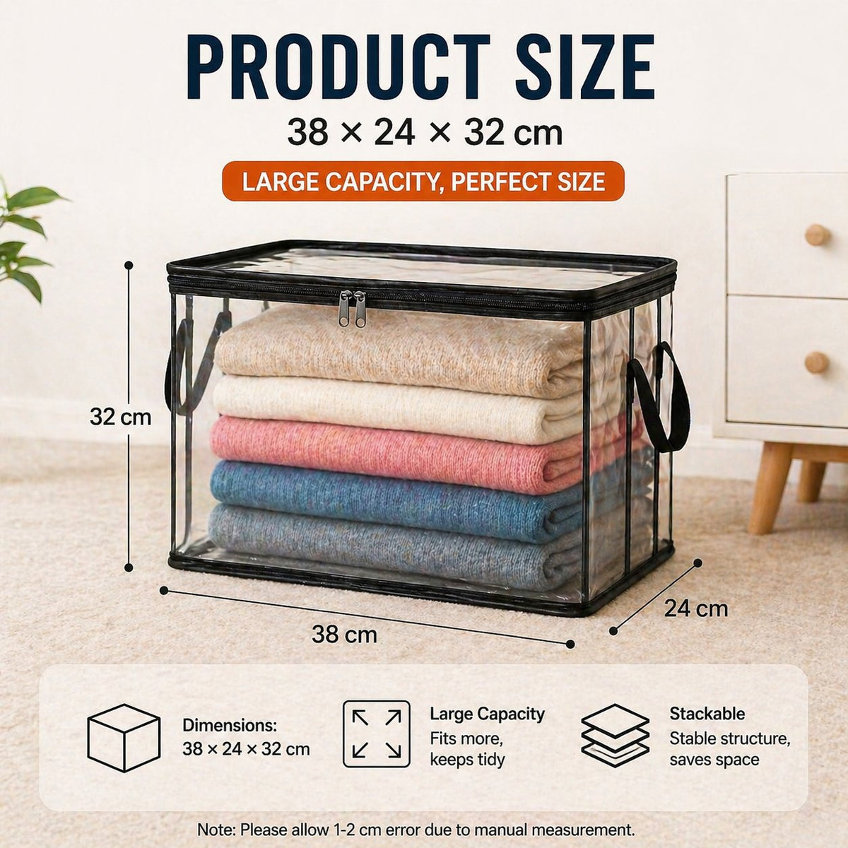 Pack de 3 bolsas transparentes resistentes para ropa y almacenamiento