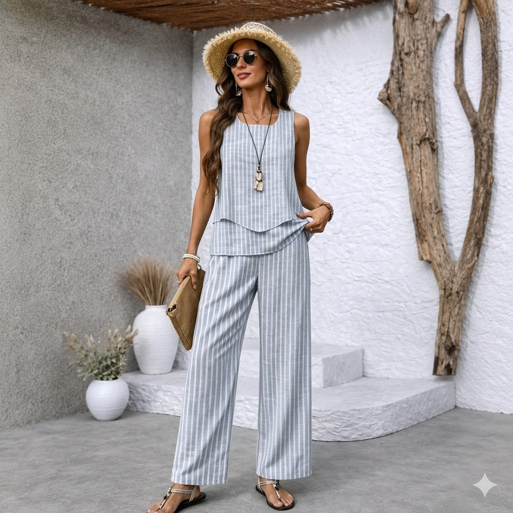 【S-3XL】VERDALISSE | Conjunto Fresco Brisa de 2 Piezas | Set de Verano Ligero y Elegante Multicolor