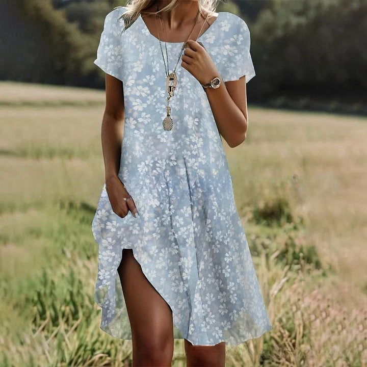 🛒📣【Последен ден на промоцията】💖【S-3XL】👗Нова ежедневна рокля с обло деколте и принт за пролет и лято 2026