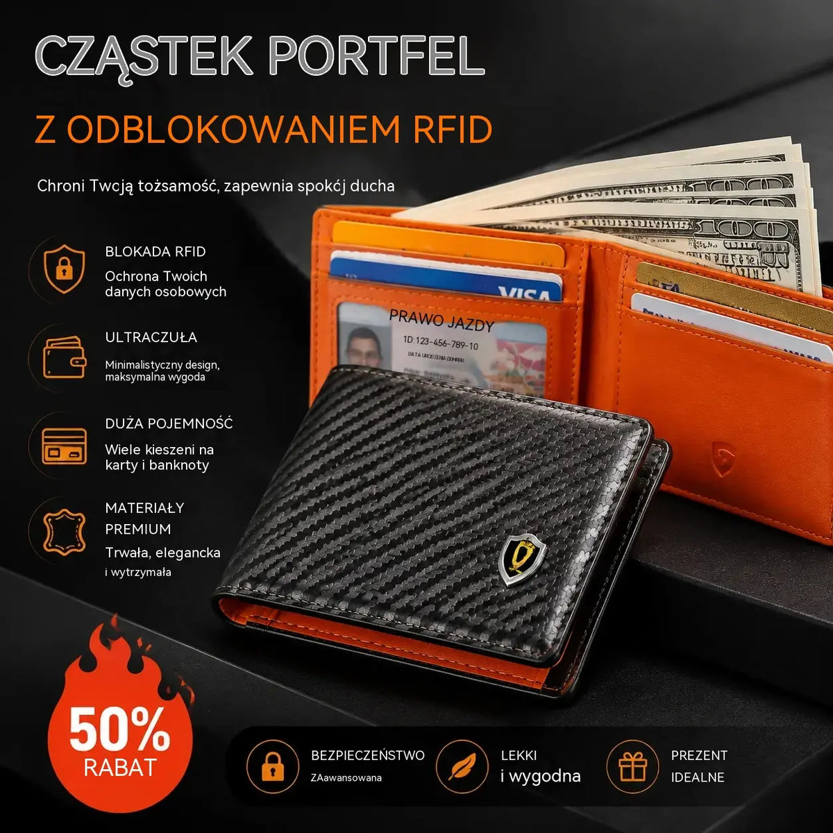 Portfel męski antykradzieżowy z ochroną RFID
