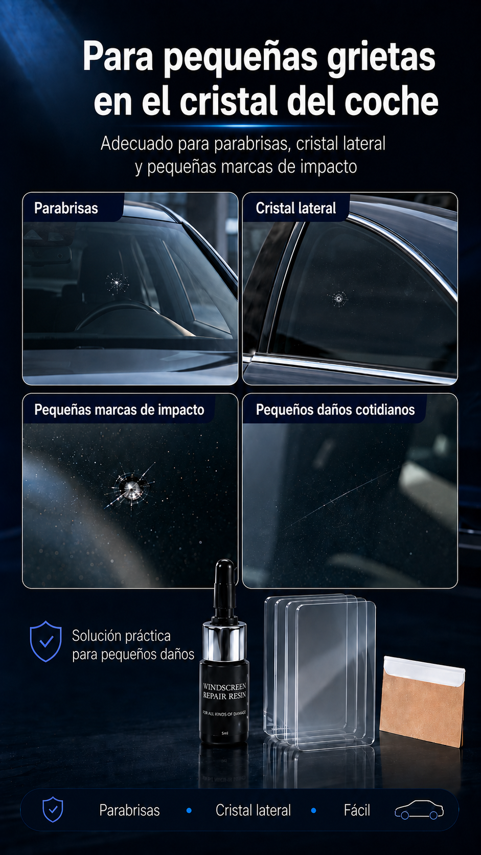 【Set de 3 piezas】🚗 Líquido reparador de grietas, adhesivo para eliminar arañazos y fisuras