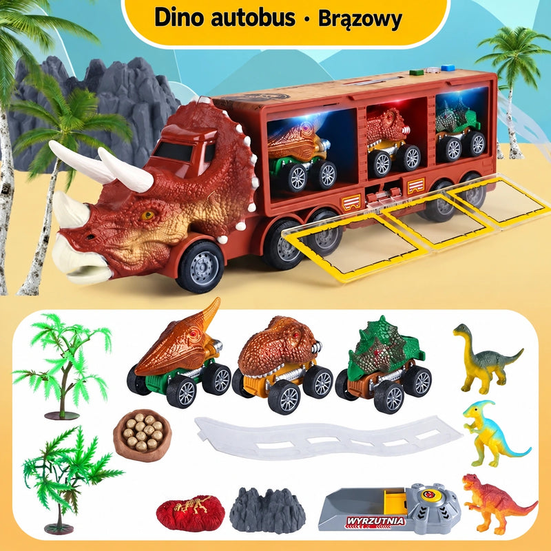 🦖🚛 Interaktywna ciężarówka do przewozu dinozaurów: z efektami świetlnymi, dźwiękami i ruchomymi figurkami – wyrusz na pełną zabawy prehistoryczną przygodę! ✨🎮