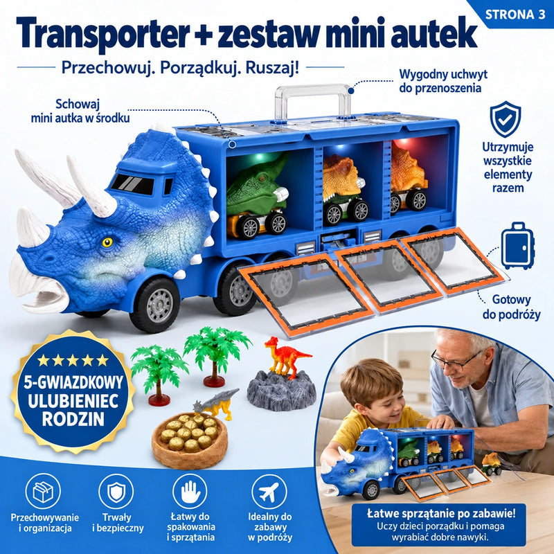 🦖🚛 Interaktywna ciężarówka do przewozu dinozaurów: z efektami świetlnymi, dźwiękami i ruchomymi figurkami – wyrusz na pełną zabawy prehistoryczną przygodę! ✨🎮