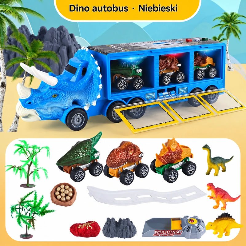 🦖🚛 Interaktywna ciężarówka do przewozu dinozaurów: z efektami świetlnymi, dźwiękami i ruchomymi figurkami – wyrusz na pełną zabawy prehistoryczną przygodę! ✨🎮