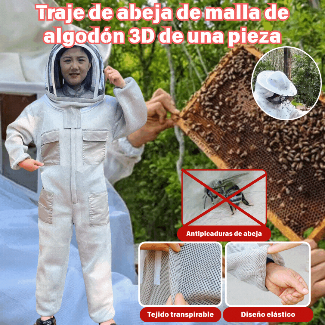 🛡️ Traje de abeja de malla de algodón 3D de una pieza