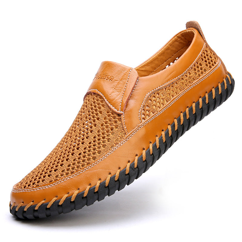 【38-48】👞Нови мъжки обувки от мрежеста кожа за пролет и лято – големи размери, естествена говежда кожа, устойчиви на пот и неприятни миризми, дишащи и удобни