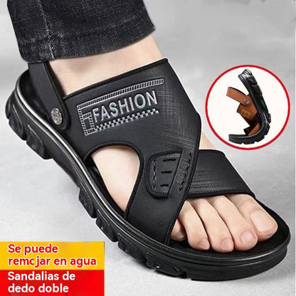 🐂【38-47】Nuevas sandalias de playa de cuero con suela gruesa para hombre