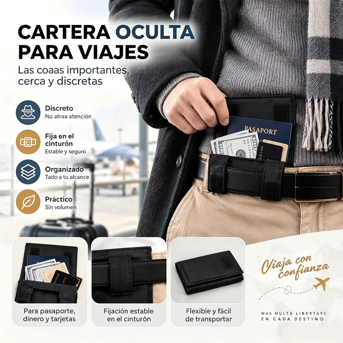 👝✨ Riñonera Mini de Viaje para Mujer y Hombre | Bolsa Compacta para Pasaporte, Dinero, Tarjetas y Documentos