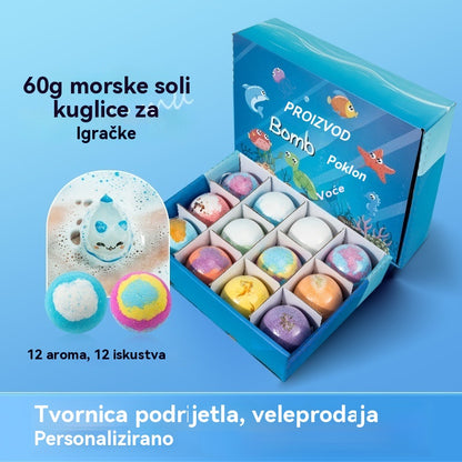 【12 komada 36 eura】Set od 12 kuglica soli za kupanje u obliku morskih životinja (60 g svaka) za djecu.