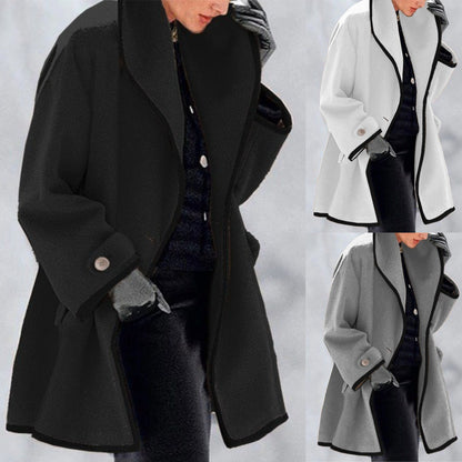 🥰🍁【S-5XL】Ново есенно-зимно многоцветно вълнено палто с качулка, свободно деколте и обло деколте