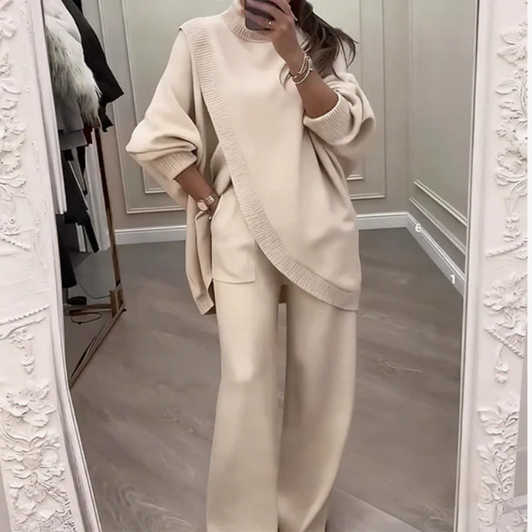 🔥 ¡49% de descuento! ¡Nueva llegada! Conjunto de dos piezas para mujer: jersey asimétrico + pantalones anchos. Corte holgado, tejido suave y ultra cómodo 👚 Envío gratis ✨