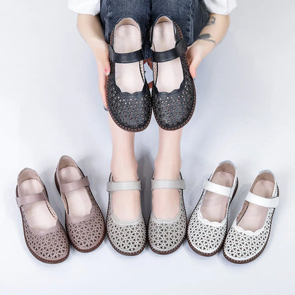 💟🥿【35-40】💖2026 nove ženske sandale od prave kože, ravne cipele, šuplje i prozračne, moderan dizajn