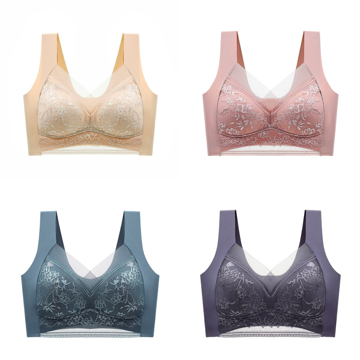 👙✨【Zestaw 4 szt.】Wygodne bezszwowe biustonosze damskie z elegancką koronką