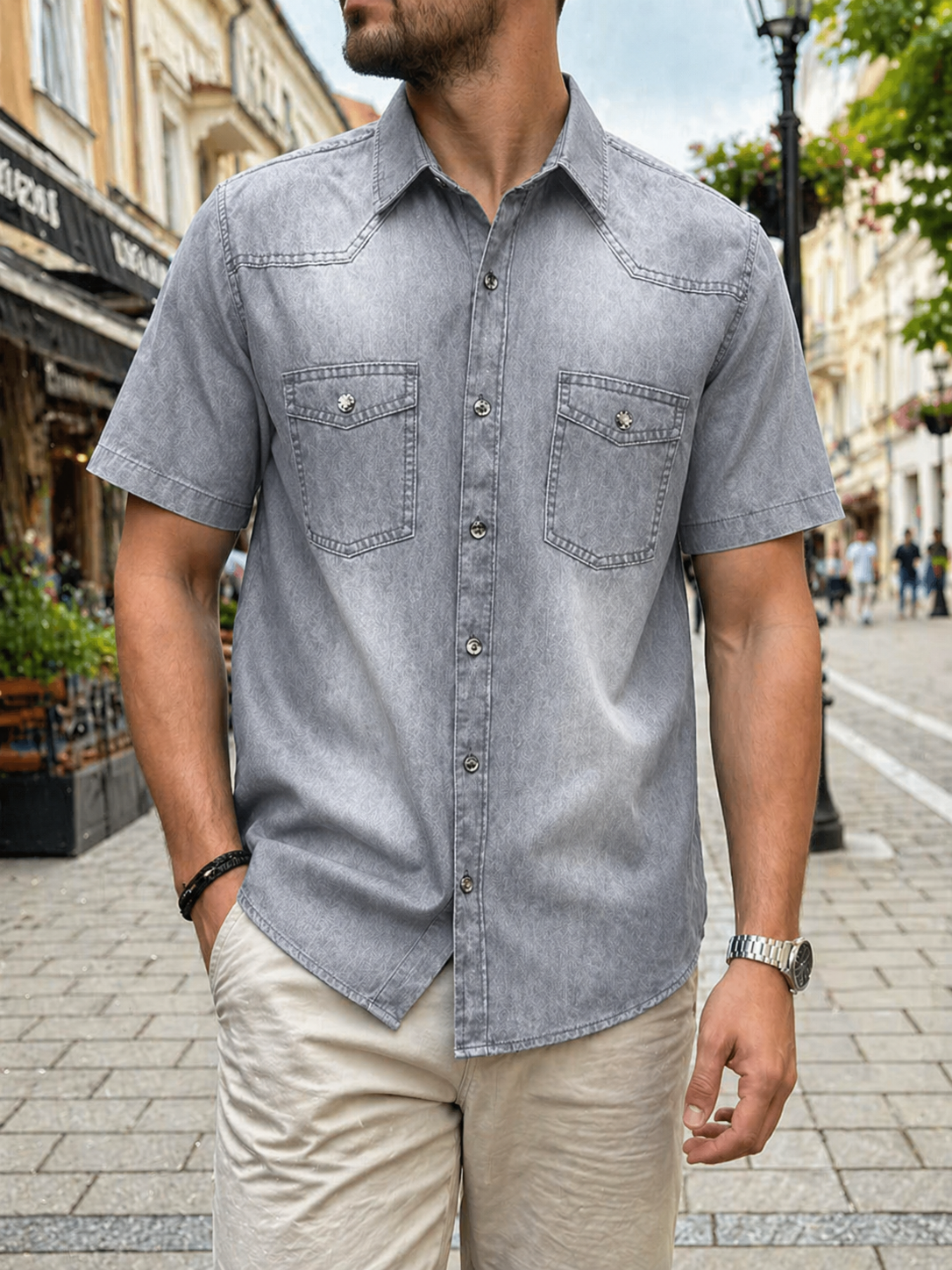 【Плащане при доставка】Нова мъжка дънкова риза slim fit 2026, с премиум изпран и леко износен ефект