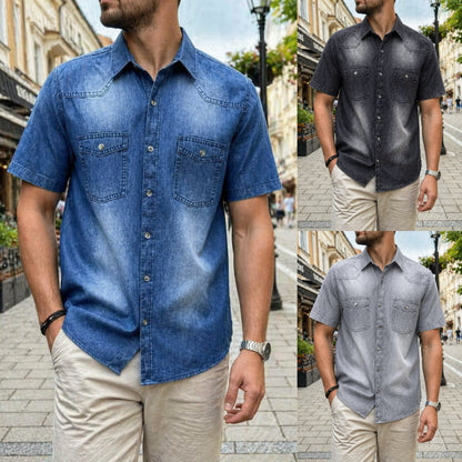 【Плащане при доставка】Нова мъжка дънкова риза slim fit 2026, с премиум изпран и леко износен ефект