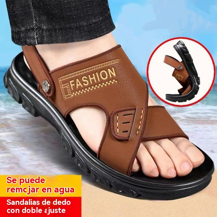 🐂【38-47】Nuevas sandalias de playa de cuero con suela gruesa para hombre
