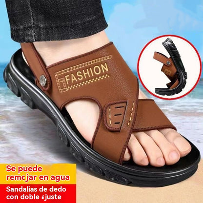 🐂【38-47】Nuevas sandalias de playa de cuero con suela gruesa para hombre