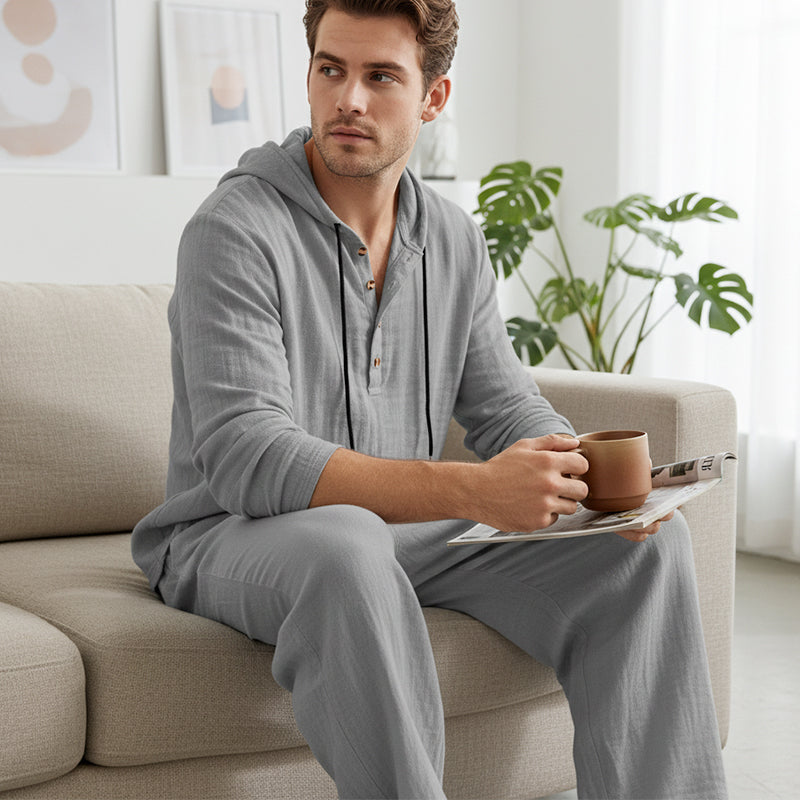 📢📢 50% DE DESCUENTO 🔥 Conjunto de dos piezas para hombre: top holgado con capucha y pantalón ✅ Pago contra reembolso