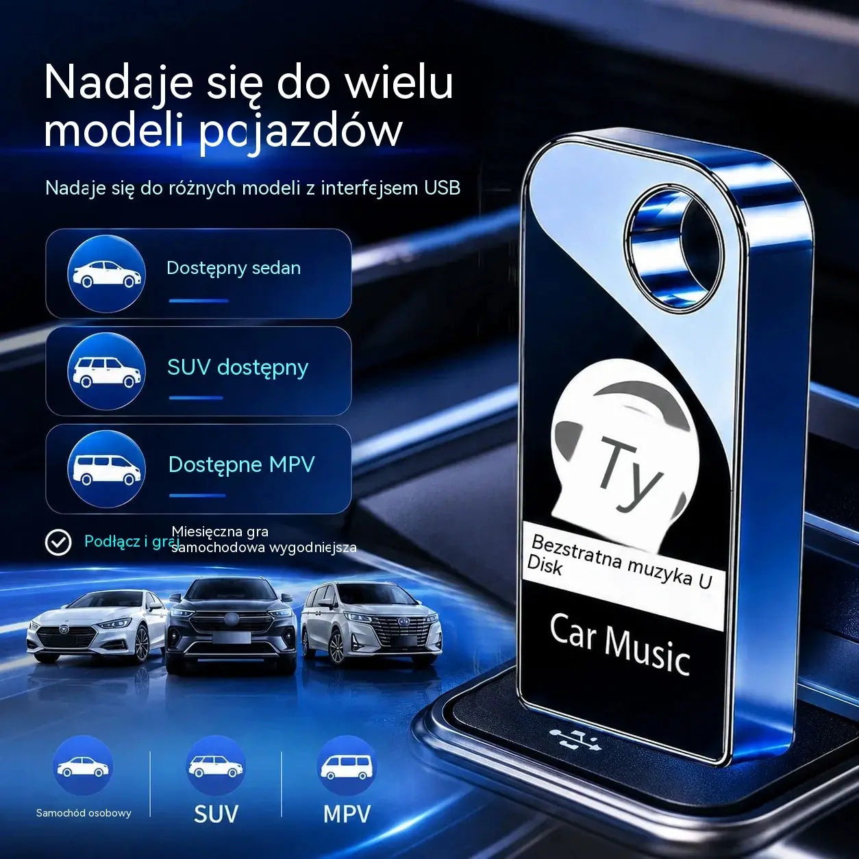 🚗🎵【Pendrive muzyczny】Zawiera 8000 piosenek, 600 teledysków i dźwięk przestrzenny 6D