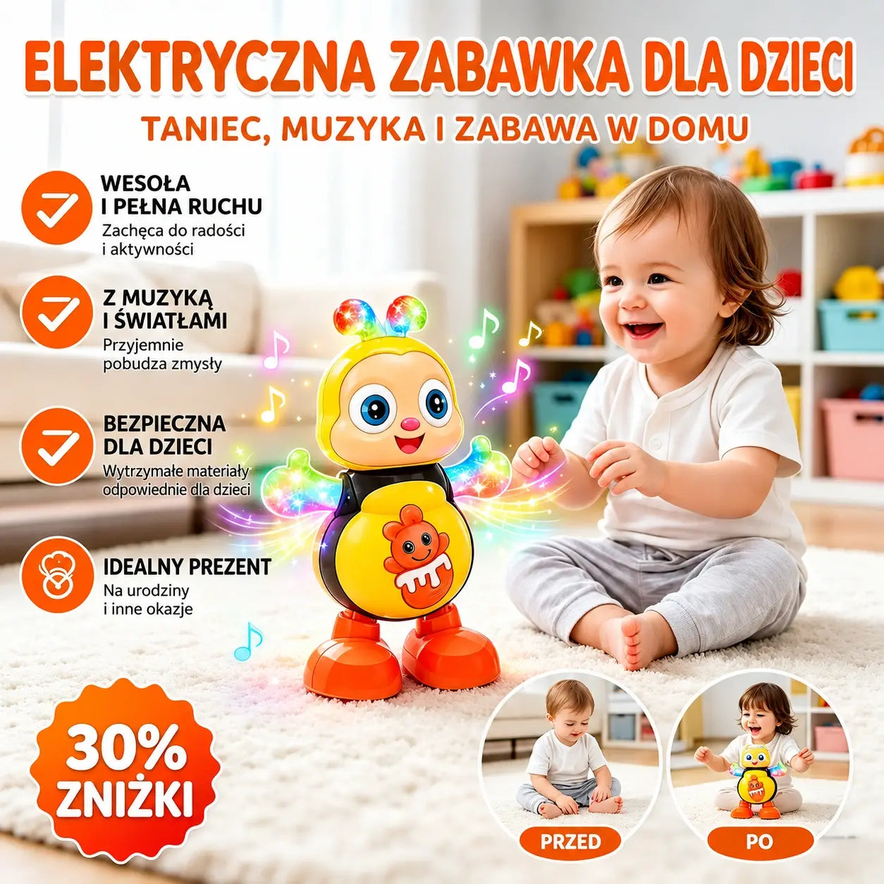 Zabawki w kształcie zwierzątek ze światłami, które śpiewają i tańczą