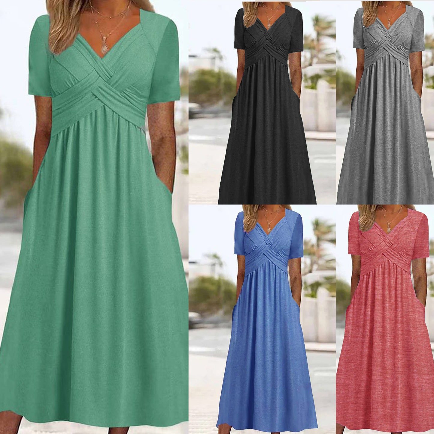 🔥💕🔥【S-3XL】2025 Rochii ocazionale de lungime medie la modă Pure Color