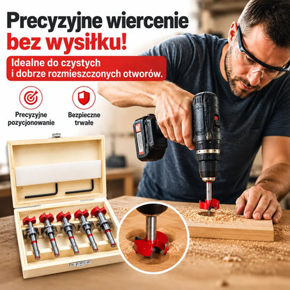 【Zestaw 5 sztuk】Regulowane wiertła Forstnera z precyzyjnym pozycjonowaniem, z węglika spiekanego, 15–35 mm