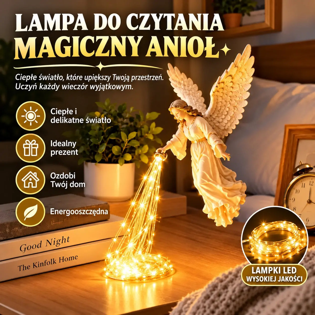 Dekoracyjna lampka LED 3D w kształcie anioła | Fantazyjna świecąca ozdoba na półkę