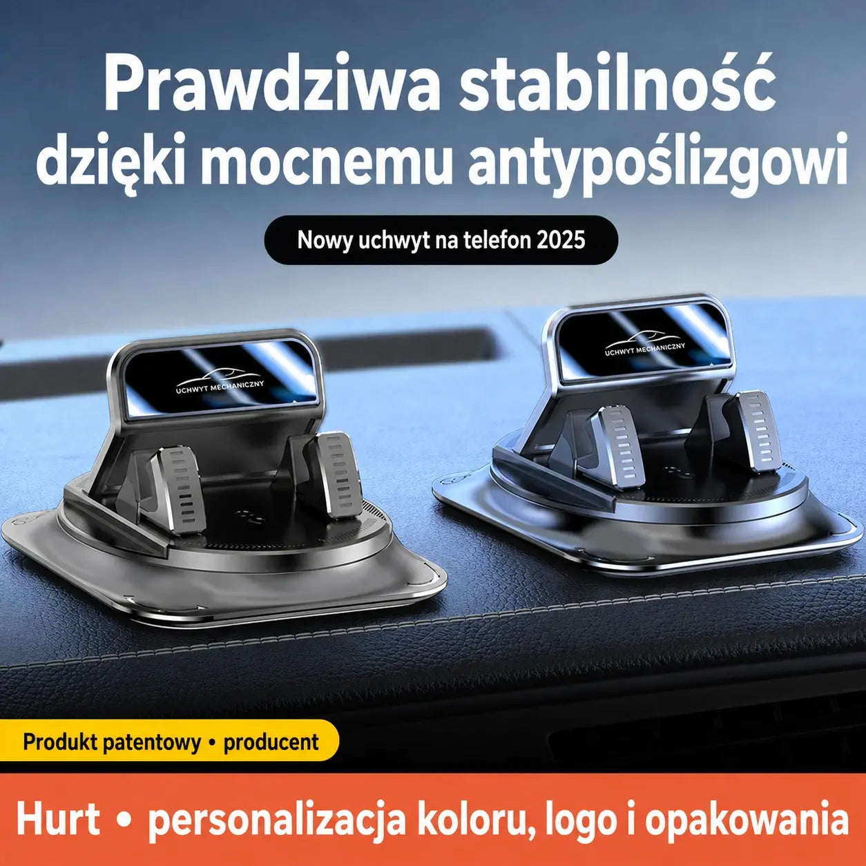 🚗 Uchwyt samochodowy 2 w 1 na telefon, obrotowy 360° i antypoślizgowy