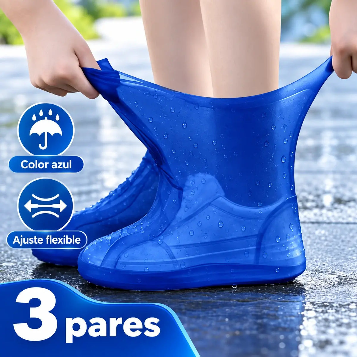 🥾💦Pack de 3 pares de cubrezapatos de goma resistentes | Protección contra agua y barro