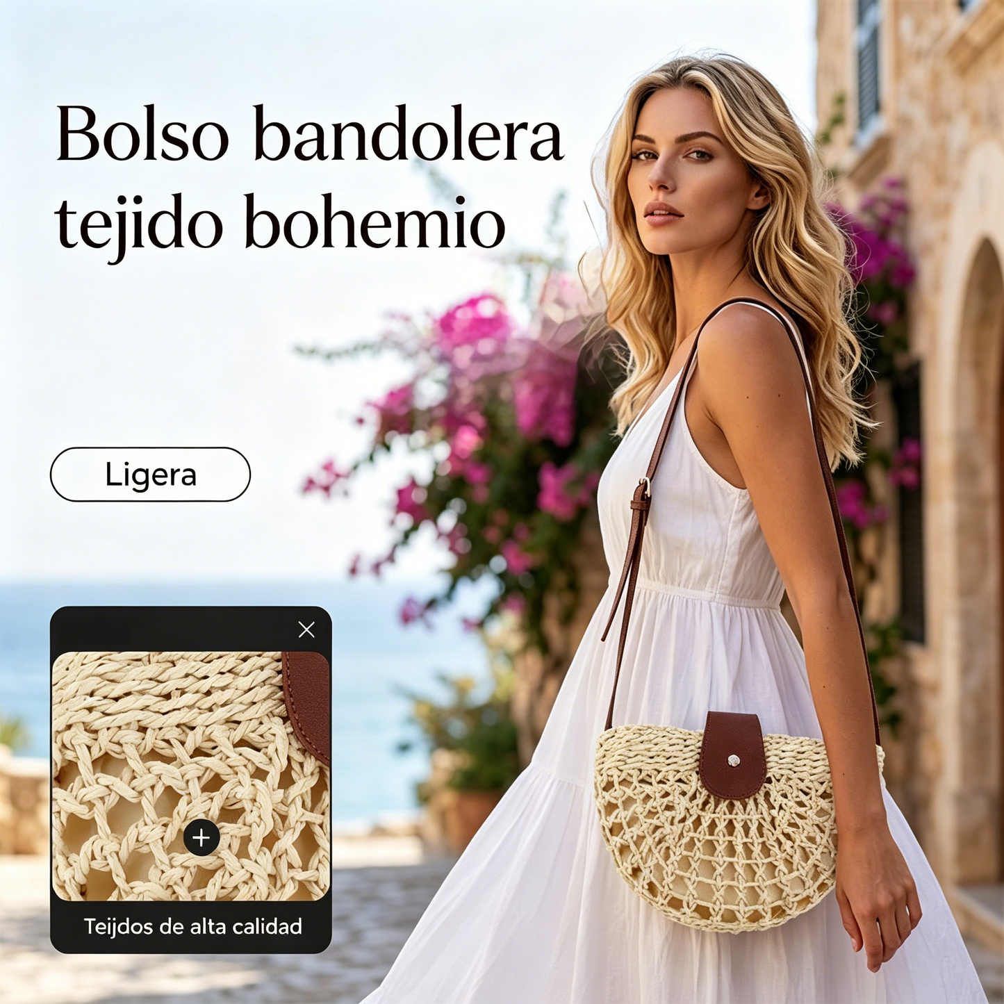👜 ¡OFERTA LIMITADA 50% DE DESCUENTO! ✨ Bolso bandolera tejido estilo boho, elaborado a mano, correa regulable y muy ligero ✨