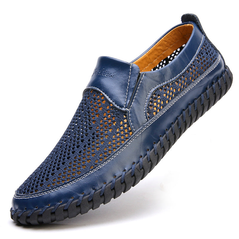 【38-48】👞Нови мъжки обувки от мрежеста кожа за пролет и лято – големи размери, естествена говежда кожа, устойчиви на пот и неприятни миризми, дишащи и удобни