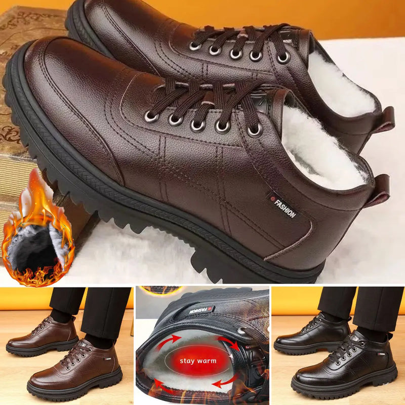 【39-44】Nové zimné pánske teplé kožené čižmy s hrubou podrážkou
