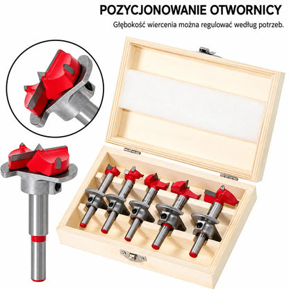 【Zestaw 5 sztuk】Regulowane wiertła Forstnera z precyzyjnym pozycjonowaniem, z węglika spiekanego, 15–35 mm