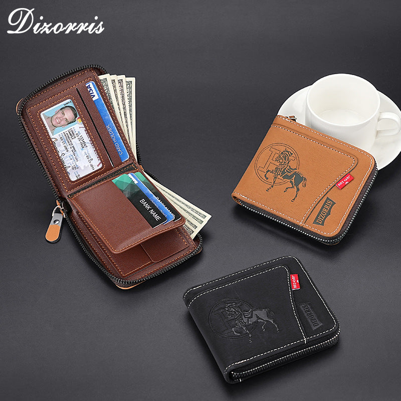 🔥🔥【Nuevo modelo 2026】Elegante cartera corta con cremallera de estilo retro para hombre