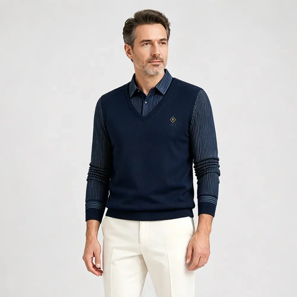 【M–4XL】Wysokiej jakości męska koszulka polo z kaszmiru w stylu patchworkowym – ciepła i uniwersalna