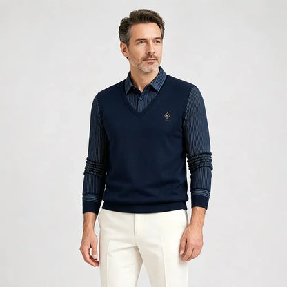 【M–4XL】Wysokiej jakości męska koszulka polo z kaszmiru w stylu patchworkowym – ciepła i uniwersalna