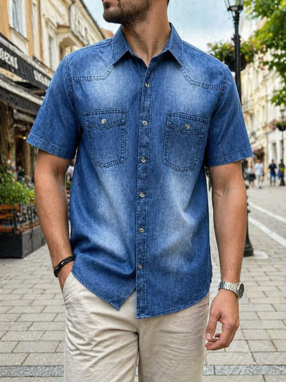【Плащане при доставка】Нова мъжка дънкова риза slim fit 2026, с премиум изпран и леко износен ефект