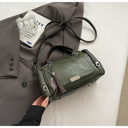 Bolso bandolera para mujer con diseño de borlas de estilo retro y patchwork de color liso, 2026