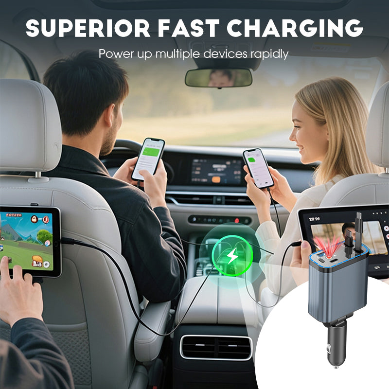 ⚡✨ Ултрабързо зарядно за кола: Два прибиращи се USB-C порта със Starlight околна светлина и интелигентна защита 🚗💫
