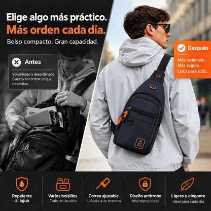 🎒 ✨ Bolso bandolera resistente al agua con múltiples bolsillos – almacenamiento organizado, correa ajustable y puerto para auriculares
