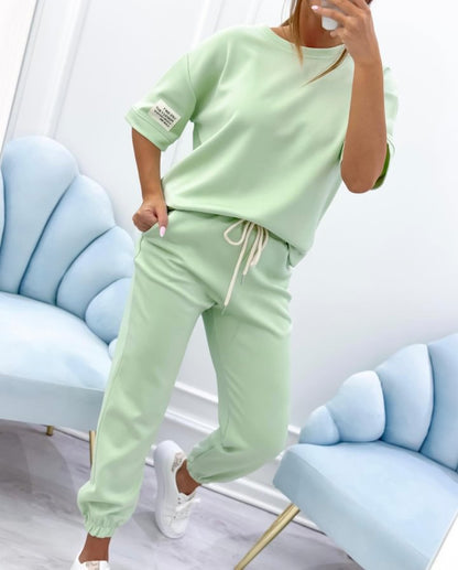 ⏰ Conjunto casual de top y pantalones lisos para mujer (S-5XL)