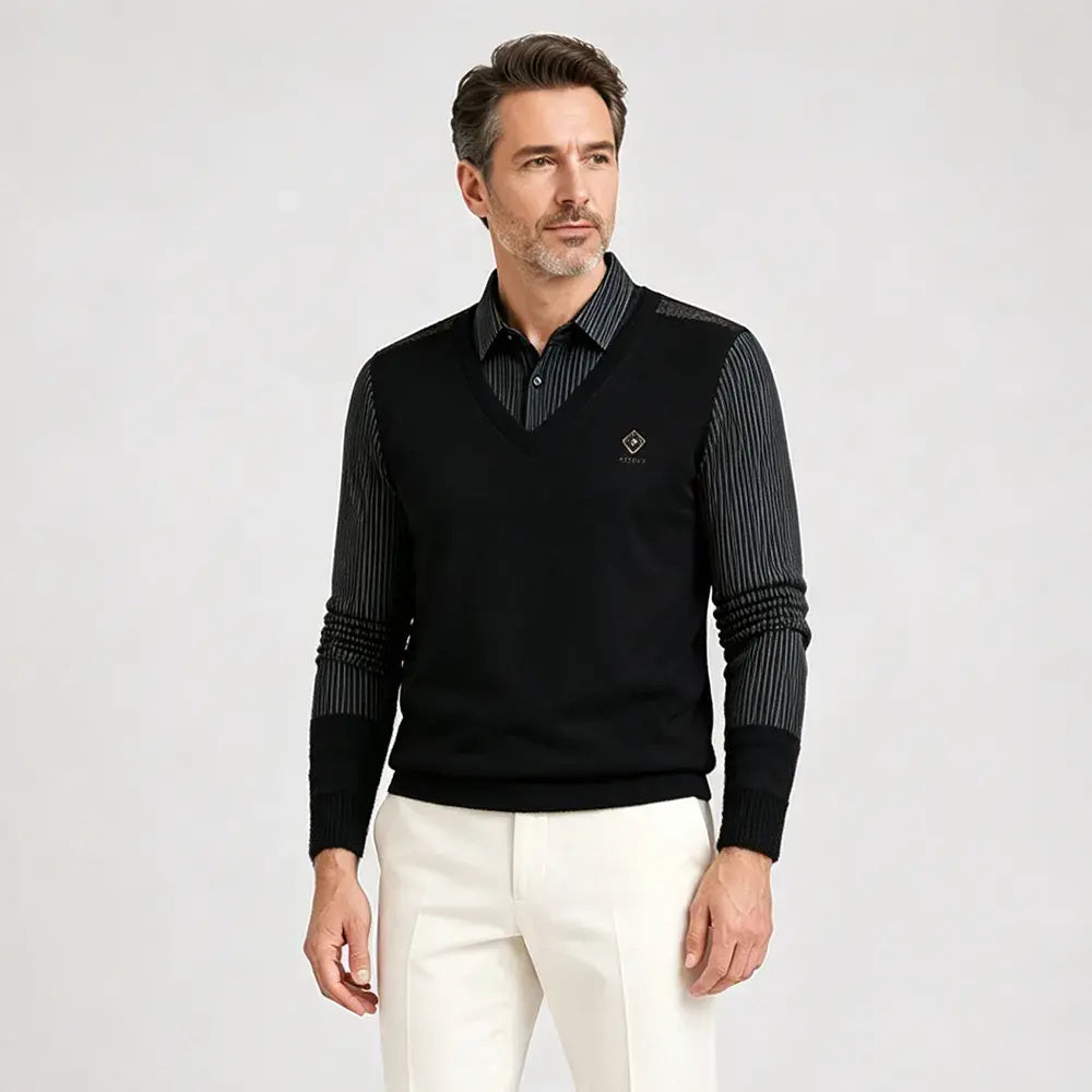 【M–4XL】Wysokiej jakości męska koszulka polo z kaszmiru w stylu patchworkowym – ciepła i uniwersalna